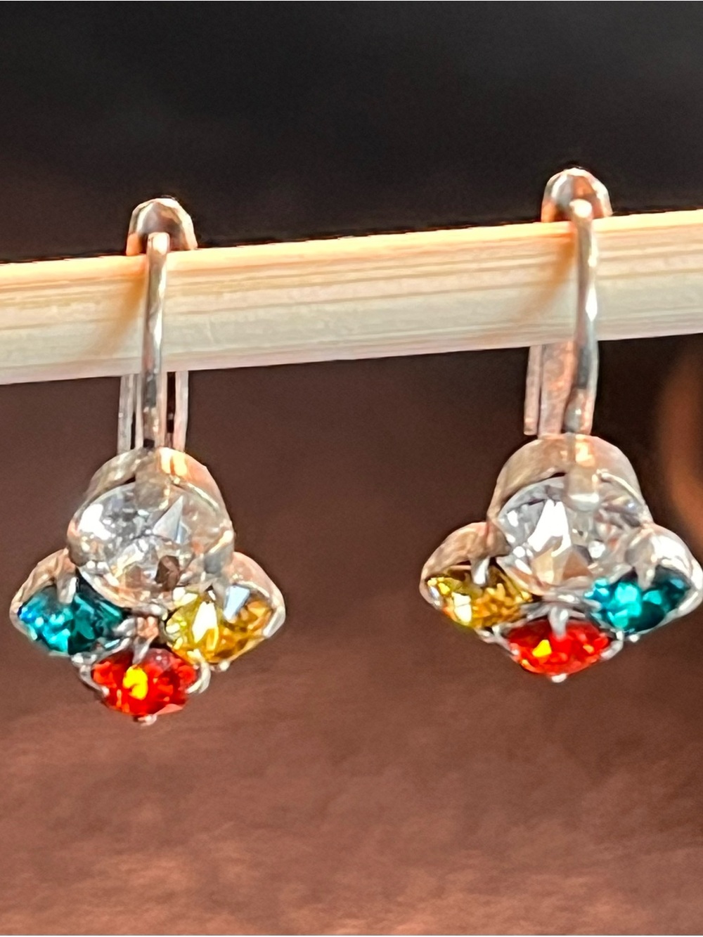 Sabika Multicolor Crystal Cluster Leverback Drop Earrings | Silver Tone